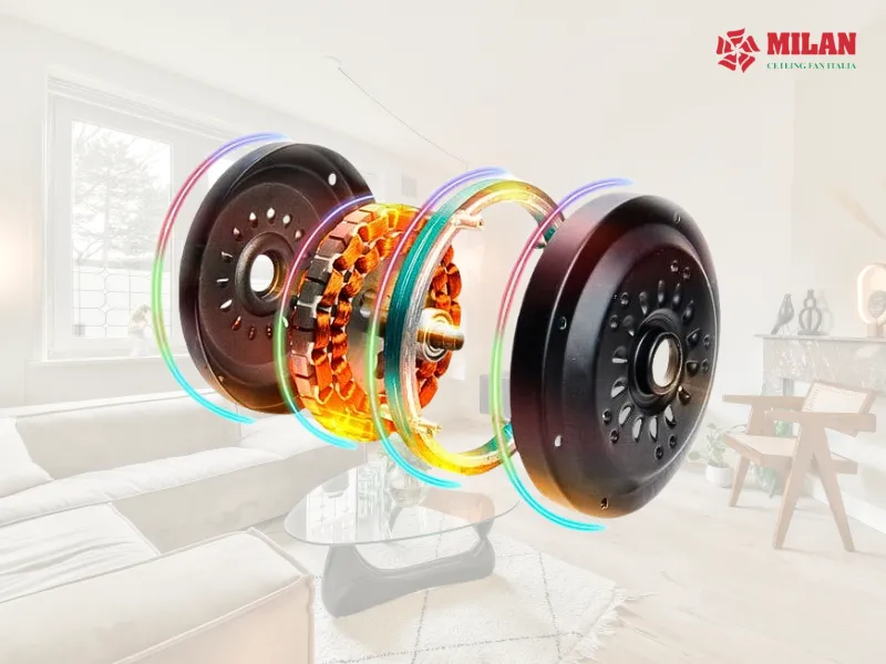 Quạ trần Milan sử dụng động cơ DC tiết kiệm điện năng.